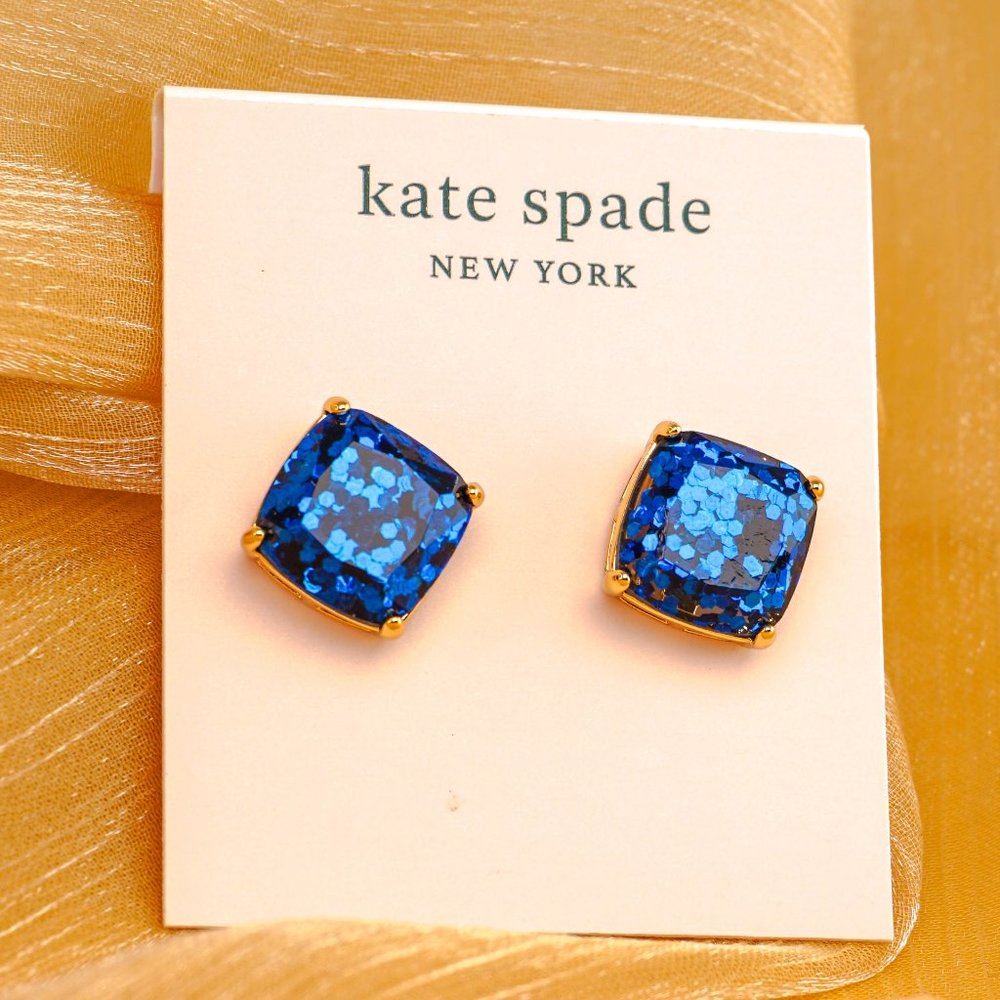 Kate Spade Small Square Stud Earrings in Navy Glitter